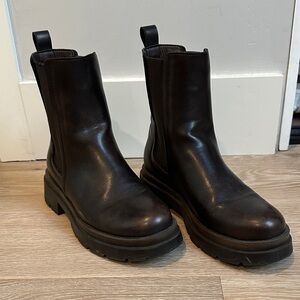 Chunky Brown Faux Leather Chelsea Boots